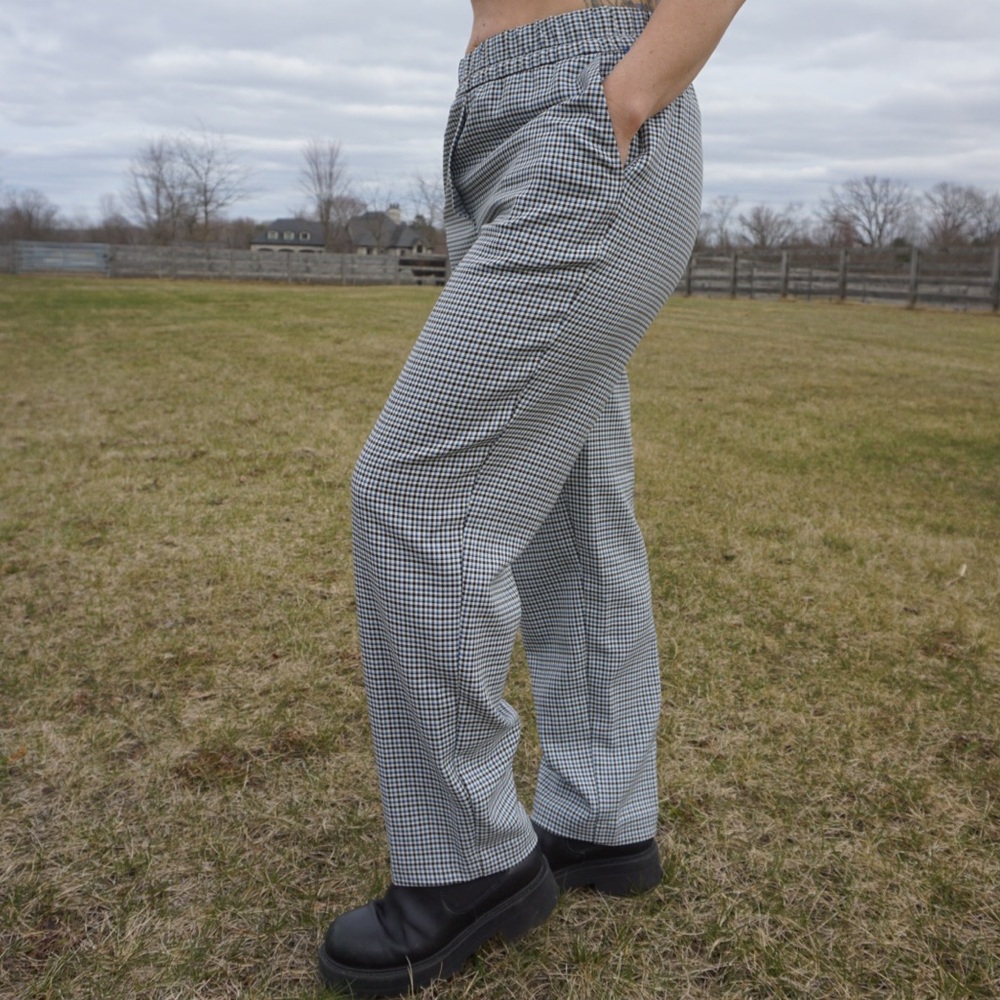 Retro High Waisted Relaxed Fit Pull Up Trousers Classic Plaid  Pants Size 6